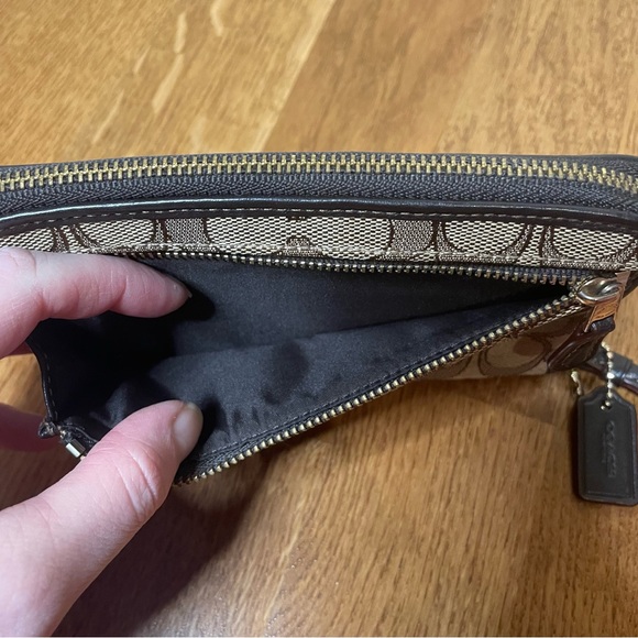 Coach Signature Canvas Zip Around Wristlet - Picture 9 of 13